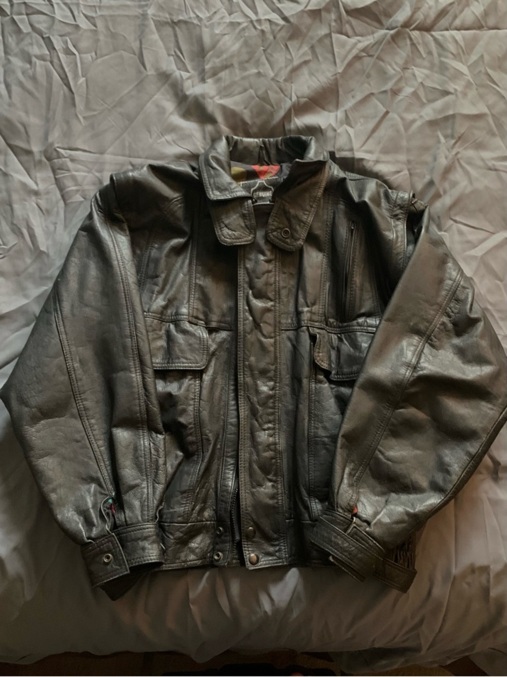 Men's Black Leather Bomber Jacket